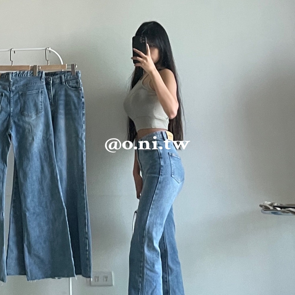【o.ni.tw-現貨+預購#0041】🔥推薦修腿神器🔥不修邊直筒牛仔褲-細節圖2