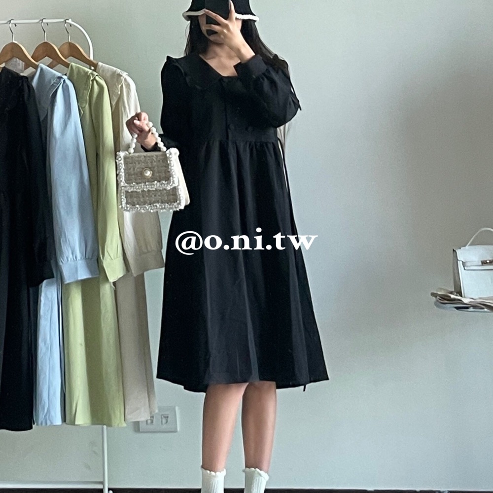 【o.ni.tw-現貨+預購#0029】日系春季新品馬卡龍色系連身裙 長裙 白色 藍色 綠色 黑色 韓日-細節圖4