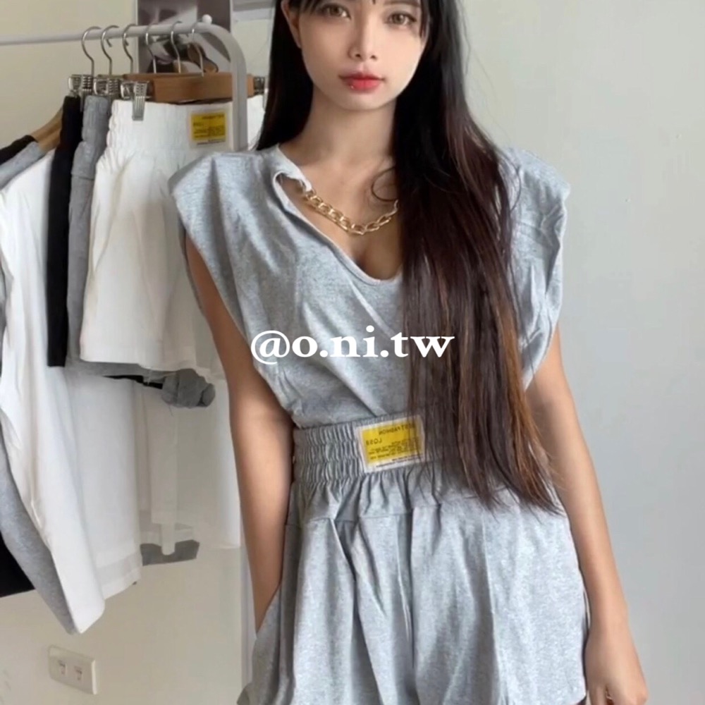 【o.ni.tw-現貨+預購#0042】休閒款無袖上衣套裝 上衣+短褲 日韓同步上架-細節圖2