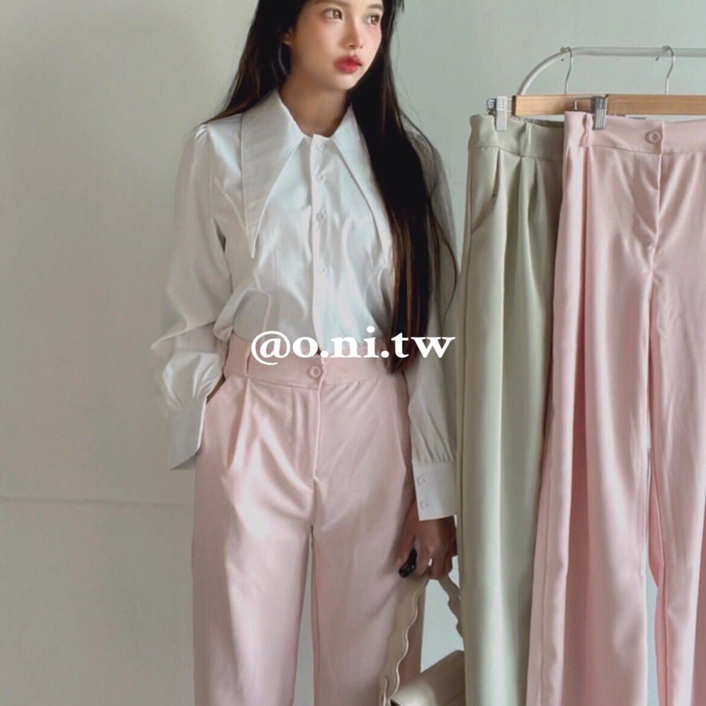 【o.ni.tw-現貨+預購#0027】糖果色系西裝鬆緊長褲 長褲 粉色 綠色 寬褲 西裝-細節圖2