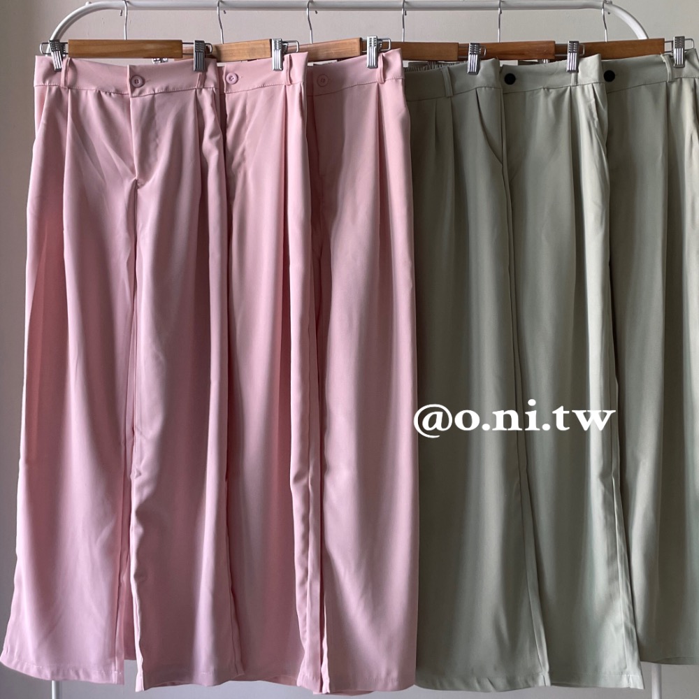 【o.ni.tw-現貨+預購#0027】糖果色系西裝鬆緊長褲 長褲 粉色 綠色 寬褲 西裝-細節圖4
