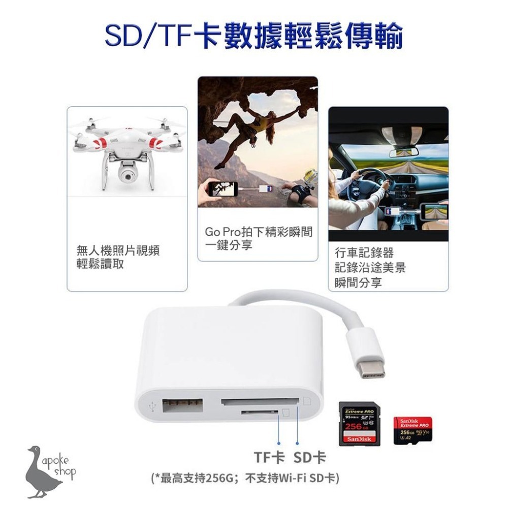 【阿婆K鵝】TypeC 三合一 iPad 安卓 讀卡機 OTG 麥克風 電腦 手機 TF卡 記憶卡 鍵盤 sd卡 隨身碟-細節圖4