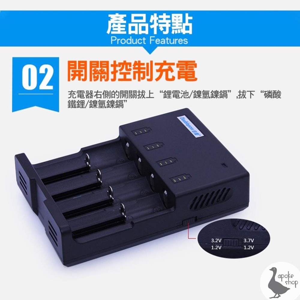 【阿婆K鵝】新款 4入 四槽 1.2v 3.7v 萬用電池充電器 鎳氫 電池充電器 鎳氫 鎳鎘 充電器 18650-細節圖5