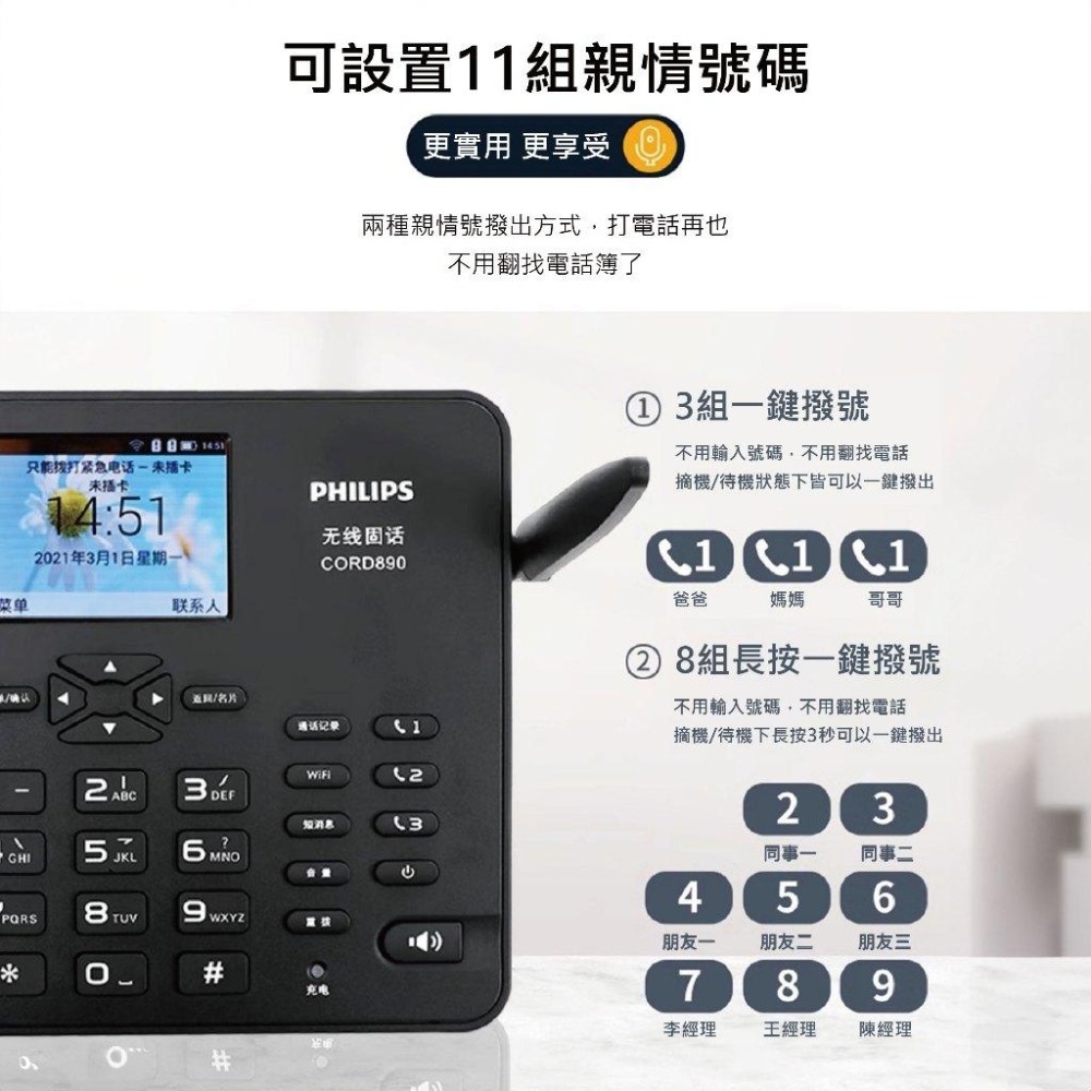 【VOLTE】 PHILIPS 飛利浦 4G插卡電話機 4G通話 CORD890 彩色螢幕 網路電話機 分享器-細節圖6