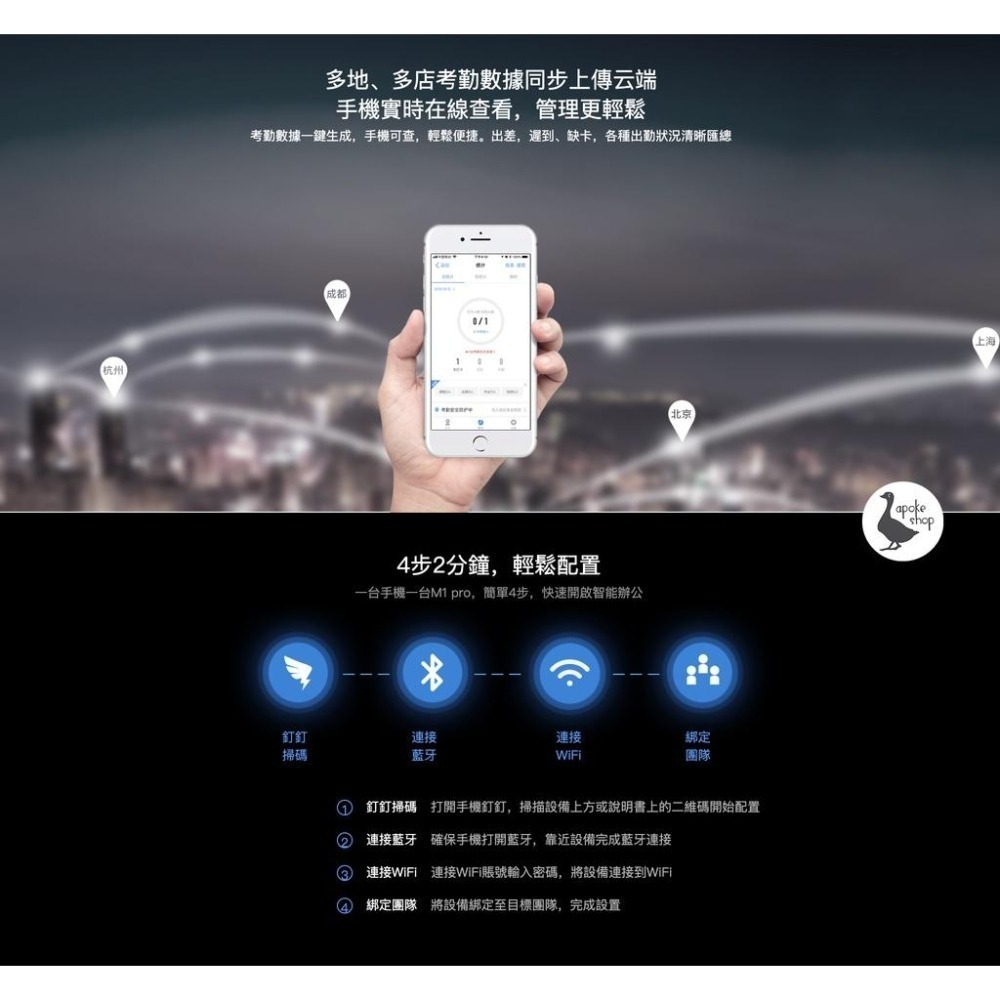 【免月租 打卡機】高雄 釘釘 超值 指紋打卡機 M1 PRO 考勤機 打卡鐘 M1F M1Y 人臉打卡機 手機打卡-細節圖8