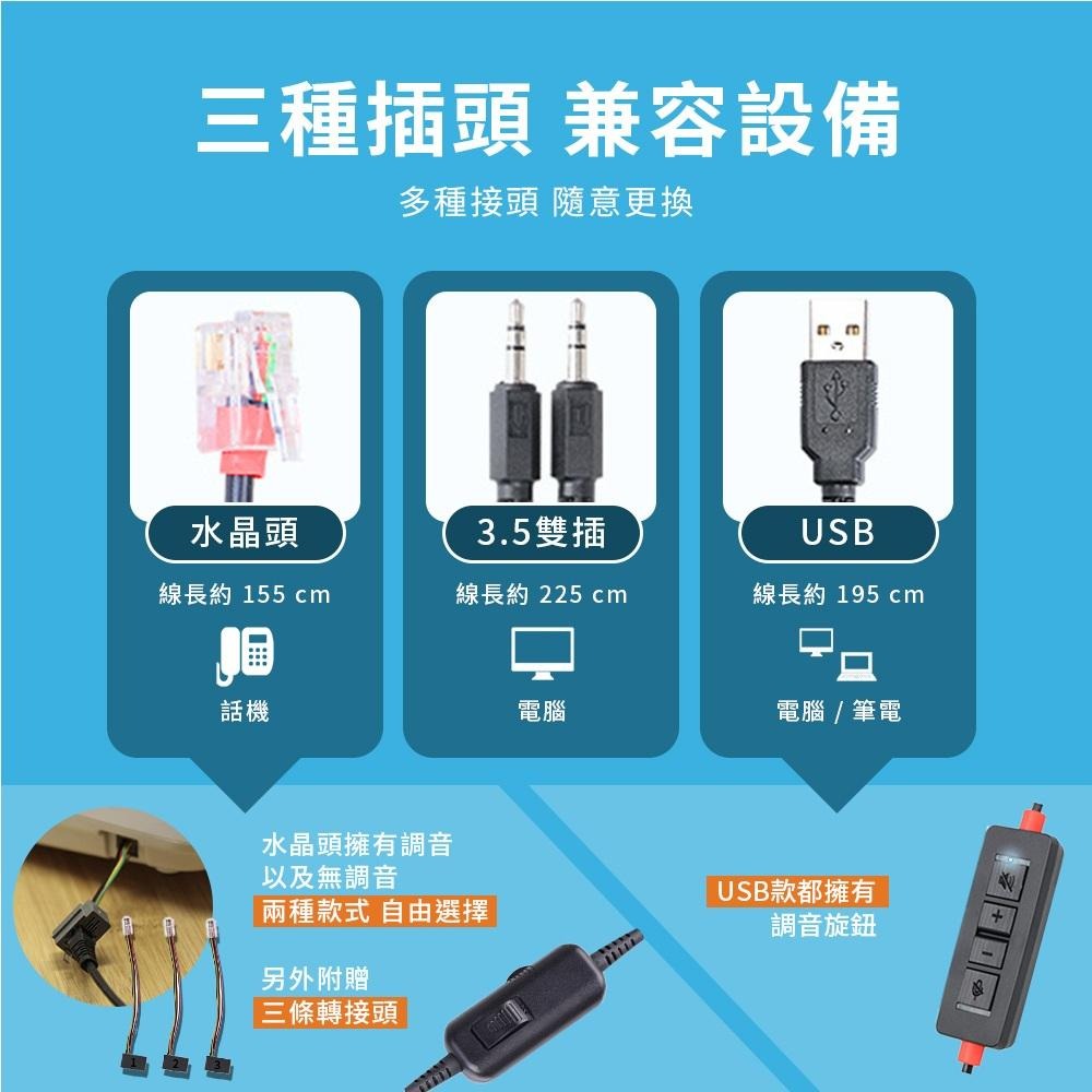 【耳麥】高雄 VT200D 水晶頭 USB 3.5mm 可調音 電話耳機 IP PHONE 電話 電腦 頭戴式 話機-細節圖8