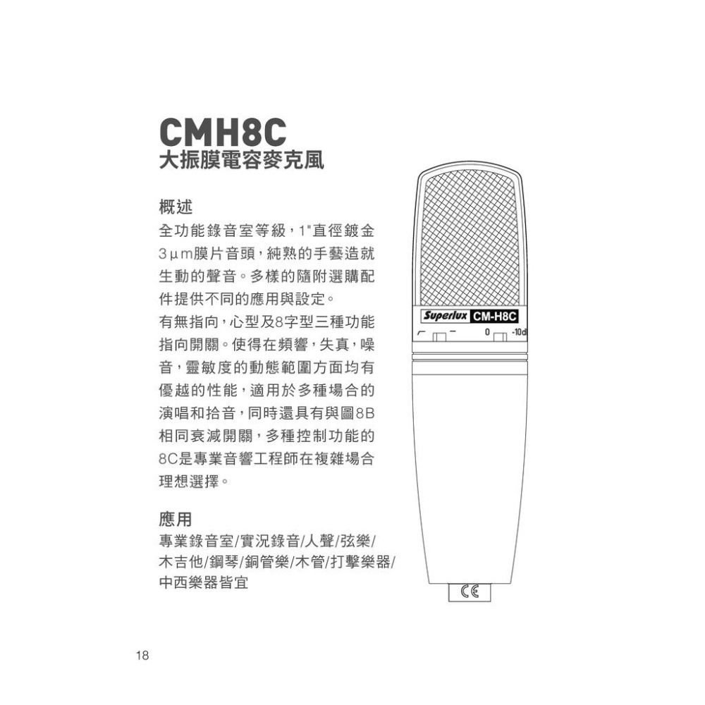 【舒伯樂】 錄音室等級 CMH8C Superlux 電容麥克風 CM-H8C XLR CMH8A 直播 錄音-細節圖3