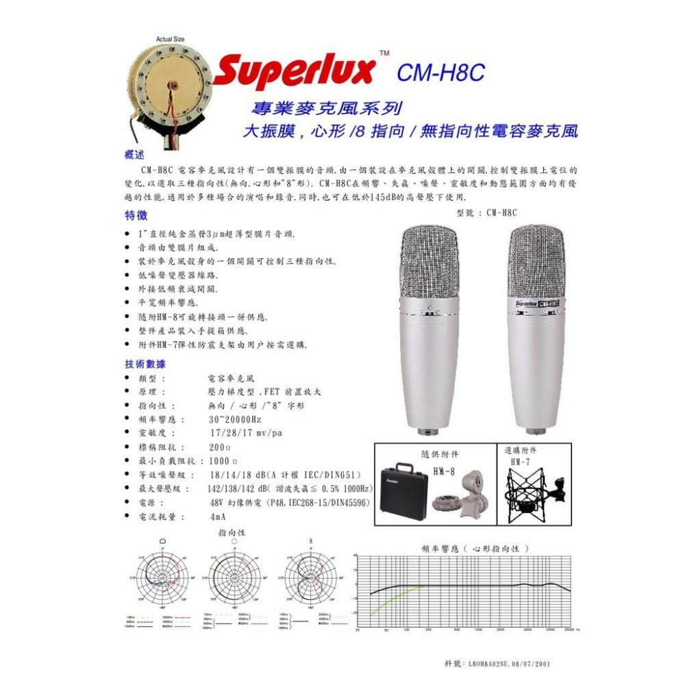 【舒伯樂】 錄音室等級 CMH8C Superlux 電容麥克風 CM-H8C XLR CMH8A 直播 錄音-細節圖4