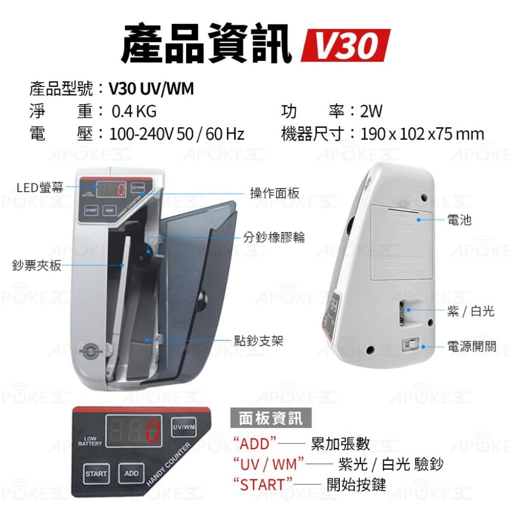 【點鈔機】 高雄 V40 V30 攜帶型 可攜式 送皮套 掌上型 迷你小型 人民幣  驗鈔機 驗鈔筆 簡易型 捆鈔機-細節圖4