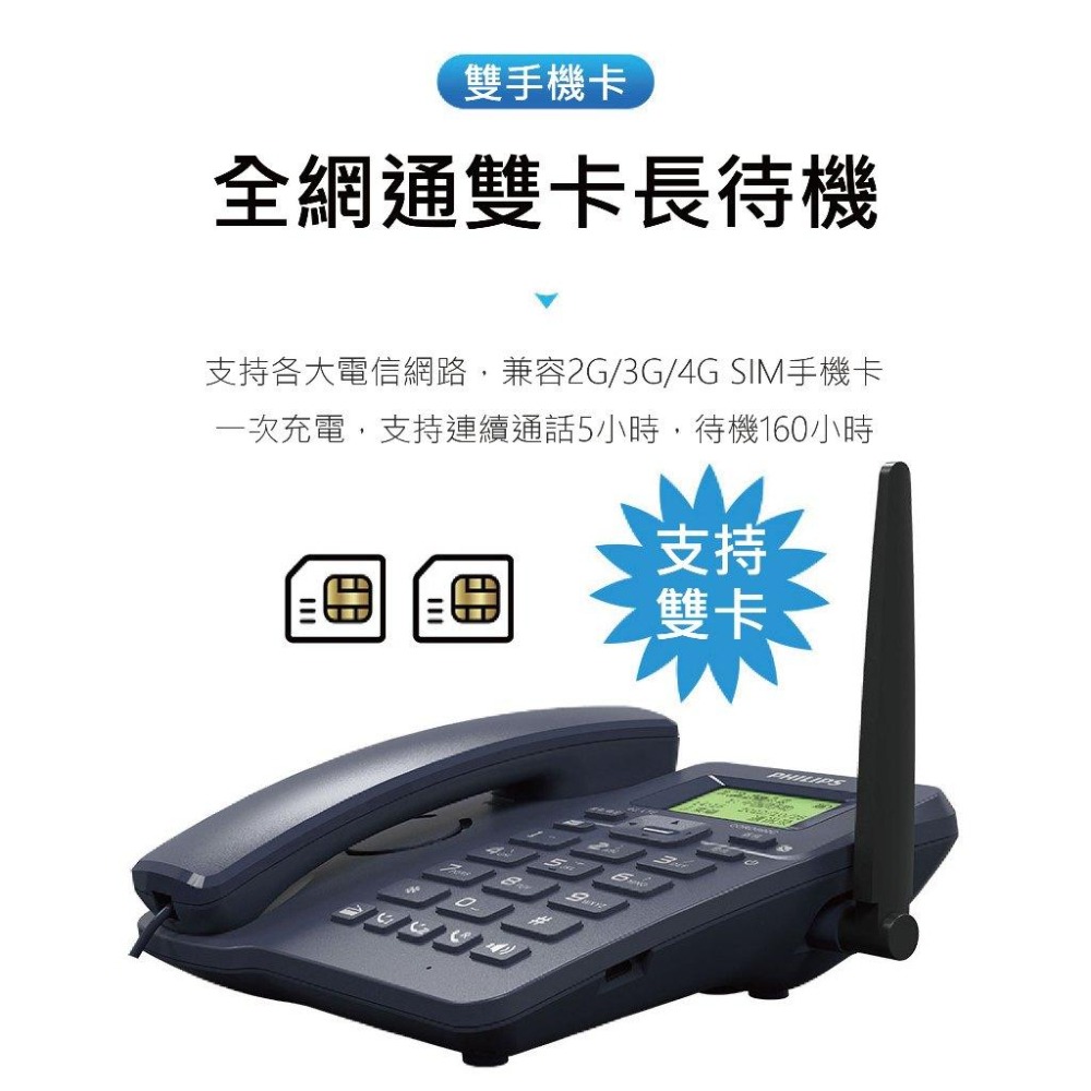 【飛利浦】高雄 4G VoLTE 電話機 CORD890C 黑白螢幕 網路電話機 網路分享器 VoIP 插卡分享器 話機-細節圖2