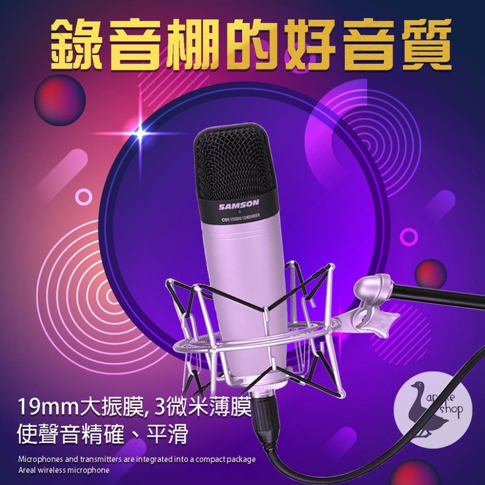 【阿婆K鵝】Samson 專業型 電容麥克風 C01 C03 XLR 卡農 人聲 樂器 電容式麥克風 錄音室 CMH8A-細節圖5