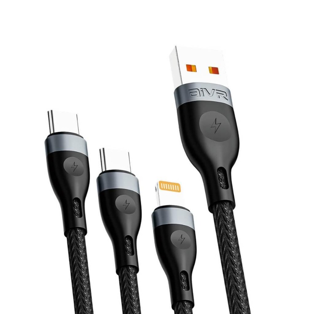 【手機配件】 aiVR 高速 三合一 充電線 Lightning Type-C 快充線 1公尺 2公尺 K372-細節圖2