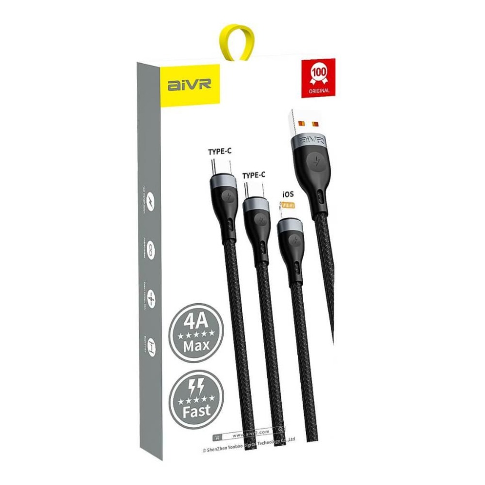 【手機配件】 aiVR 高速 三合一 充電線 Lightning Type-C 快充線 3公尺 K371 傳輸線-細節圖2