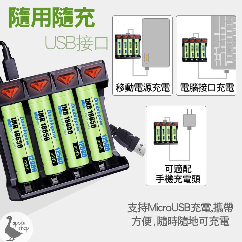 【阿婆K鵝】新款 4入 四槽 usb 電池充電器 3.7v 18650 10440 26650 14500 鋰電池 快充-細節圖7