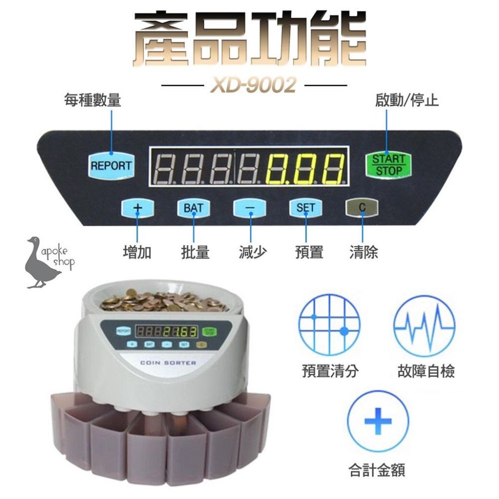 【點幣機】 點幣機 XD-9002 台幣專用 分幣機 商務型 全自動 點鈔機 驗鈔機 硬幣清分機 硬幣機 數幣機-細節圖9