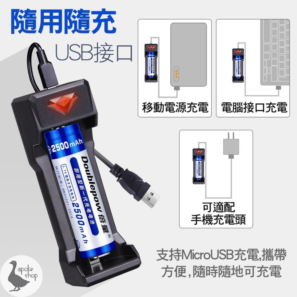 【阿婆K鵝】新款 1入 單槽 usb 電池充電器 3.7v 18650 10440 26650 14500 鋰電池 快充-細節圖7