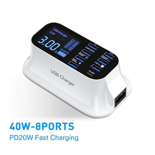 【阿婆K鵝】問號 多口 8口 螢幕顯示 QC3.0 快充 充電器 手機 充電器 USB 充電器 傳輸線 CD19Q-細節圖4