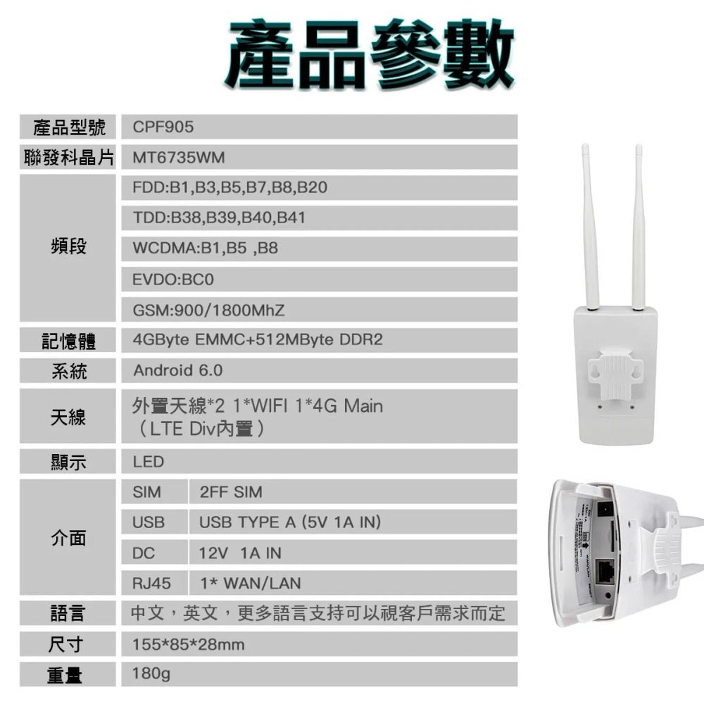 【MTK】CPF905 4G 插卡型分享器雙天線 台灣品牌 戶外防水 無線網卡分享器 MTK晶片4G路由器 監視器-細節圖4