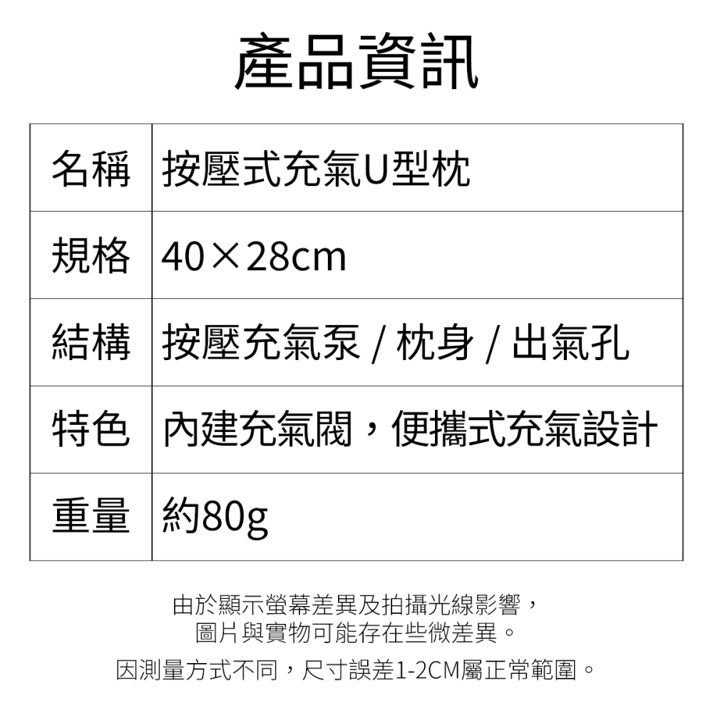 【充氣頸枕】高雄 涼感牛奶絲 按壓式充氣U型頸枕 附收納袋 四色 旅行用品-細節圖9