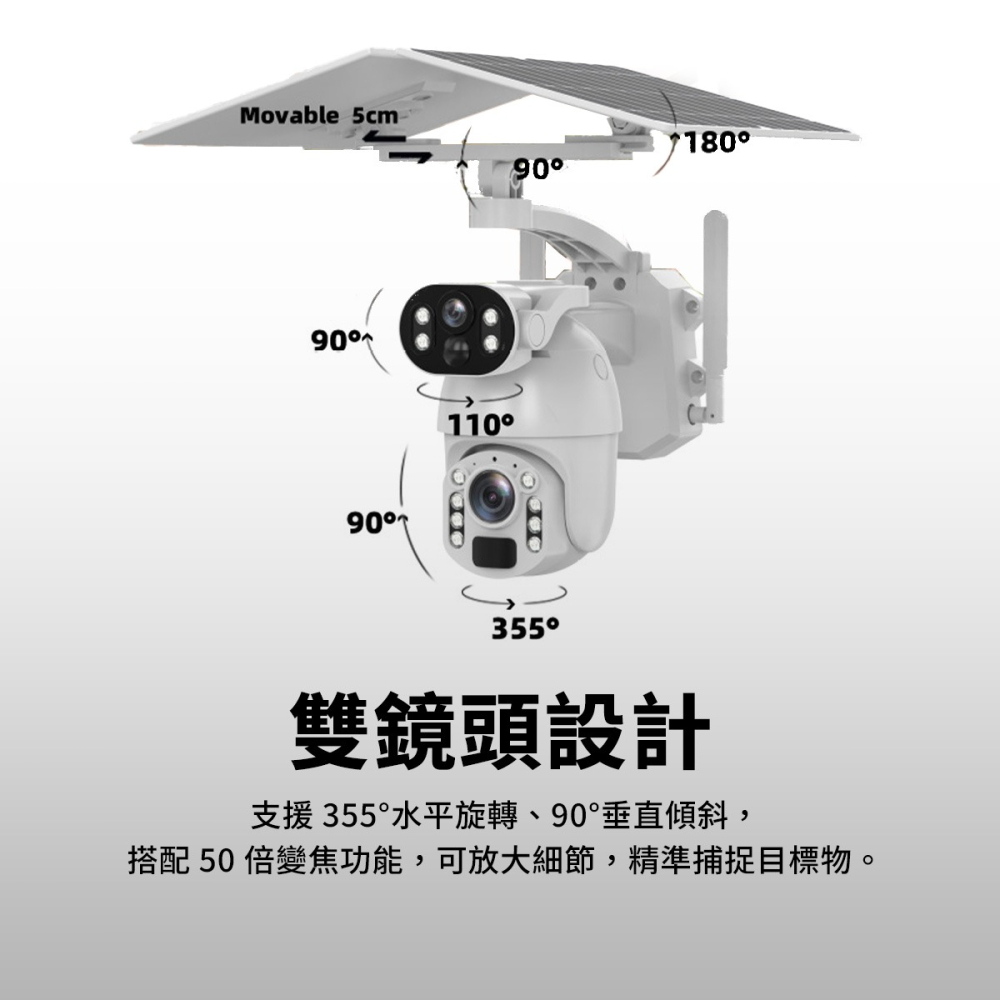 【監視器】高雄 Q5Max+ 太陽能監視器 50倍光學變焦 雙鏡頭 免充電 高解析 戶外 防水 防塵 手機監控 台灣全-細節圖7