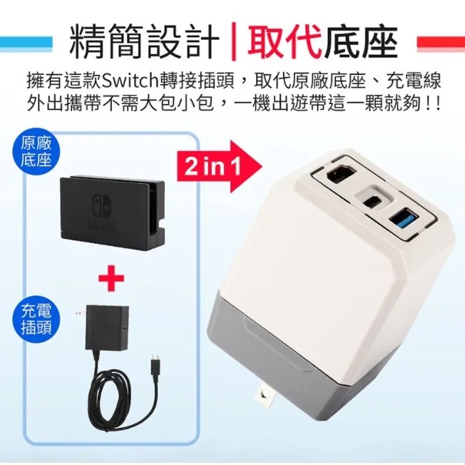 【Switch】轉接頭底座 多功能投影充電器 HDMI投影 二合一 充電線+電視投影 SWITCH投影 NS充電器-細節圖3