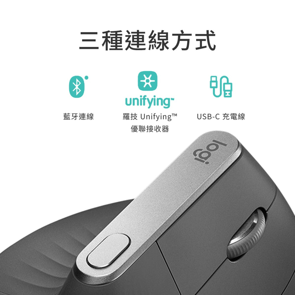 【羅技 Logitech】MX Vertical 人體工學垂直滑鼠 藍牙無線 4000DPI Unifying-細節圖6
