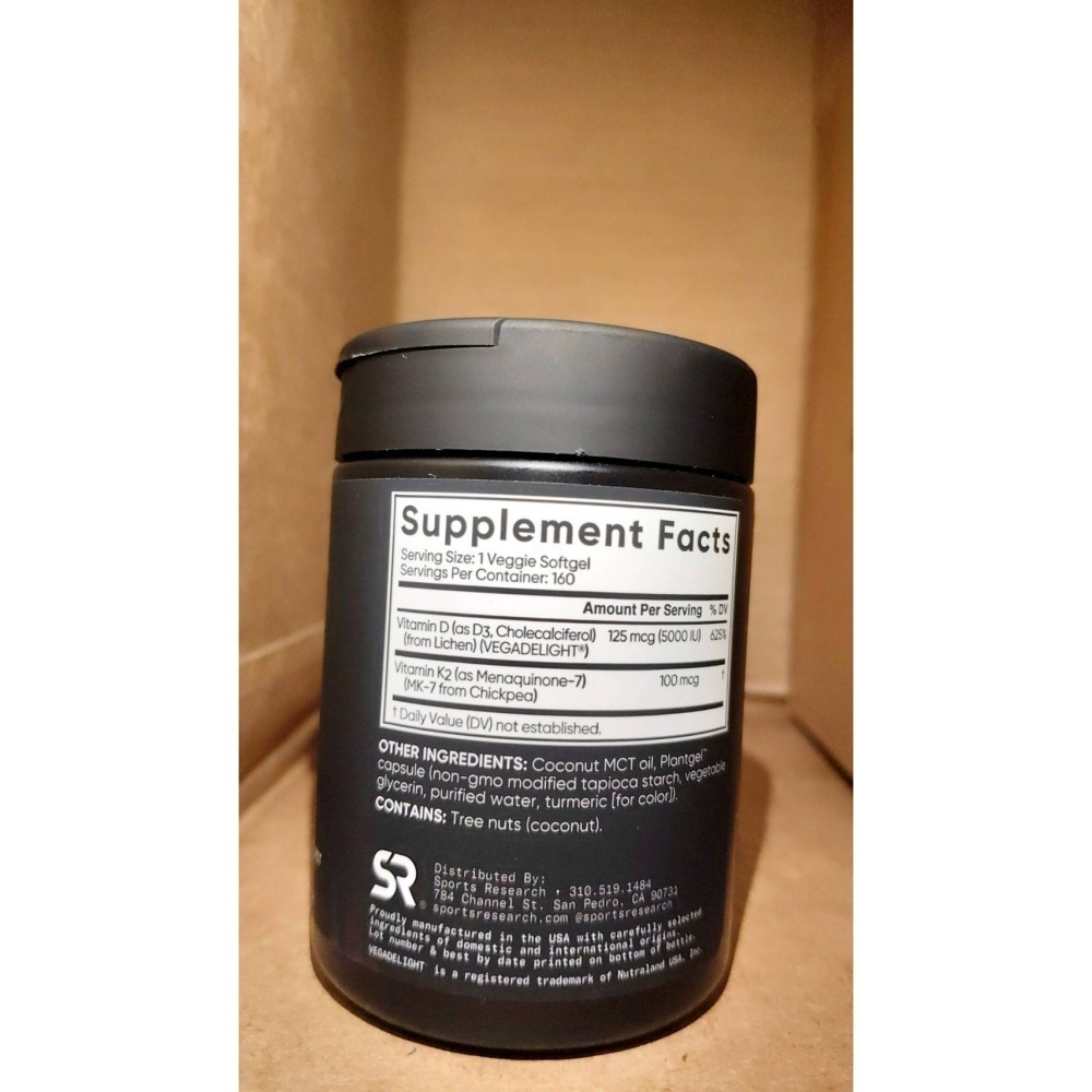 Sports Research D3 + K2, 160 Veggie Softgels  K2D3素食(2029/05-細節圖2