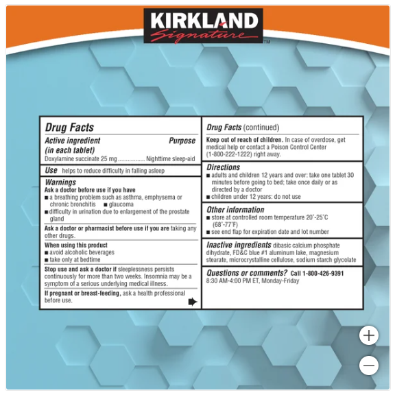Kirkland Signature Nighttime Sleep Aid, 192 Tablets(2029/04-細節圖3