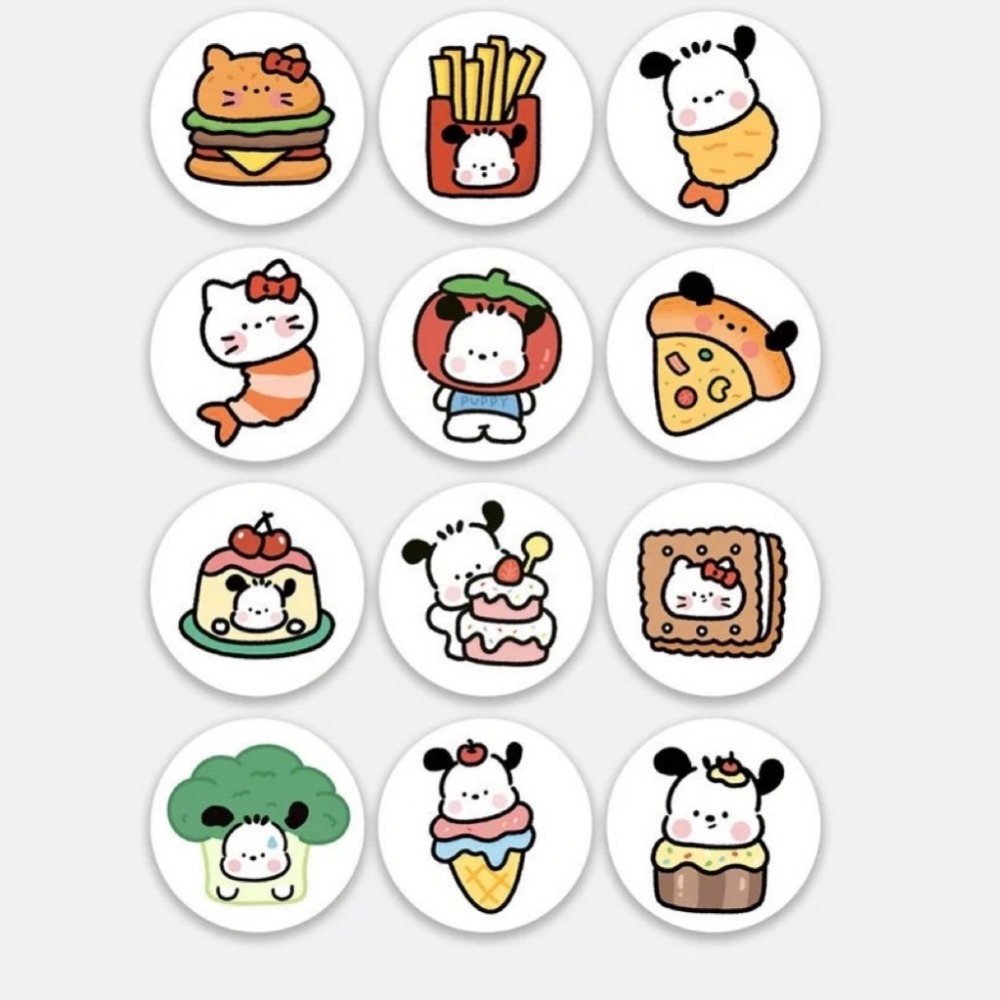 ♡rain迷你小舖♡現貨 快速出貨 美食圓貼ins風 可愛封口貼 手帳素材貼 禮品裝飾貼 包裹貼紙 貼紙 帕恰狗凱蒂貓-規格圖1