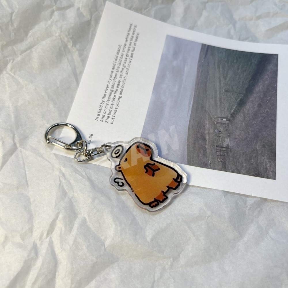 ♡rain迷你小舖♡現貨 快速出貨 水豚君吊飾 雙面壓克力 鑰匙圈 可愛 掛件 皮卡巴拉-規格圖1