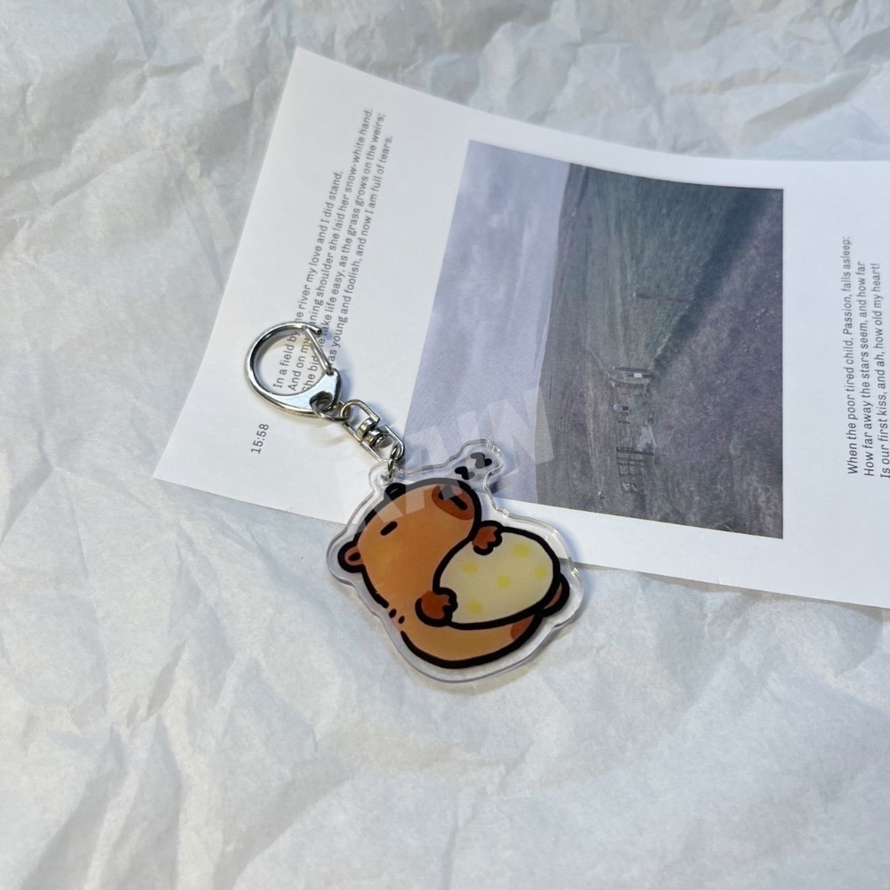 ♡rain迷你小舖♡現貨 快速出貨 水豚君吊飾 雙面壓克力 鑰匙圈 可愛 掛件 皮卡巴拉-規格圖1