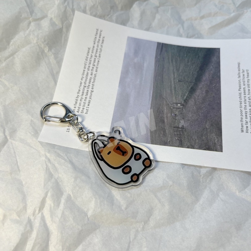 ♡rain迷你小舖♡現貨 快速出貨 水豚君吊飾 雙面壓克力 鑰匙圈 可愛 掛件 皮卡巴拉-規格圖1