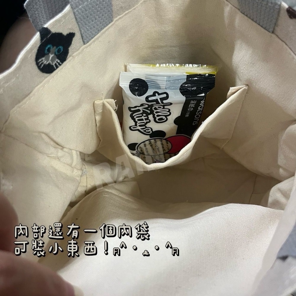 ♡rain迷你小舖♡現貨 快速出貨 貓咪刺繡帆布包 小清新 ins風 米色 外出包 手提包 帆布袋 簡約 日系 萬用包-細節圖4