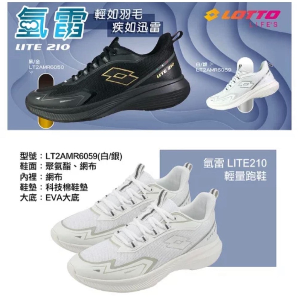金英鞋坊2館 LOTTO樂得-義大利第一品牌 男款氫雷 LITE210 輕量跑鞋 6059-白 超低直購價690元-細節圖2