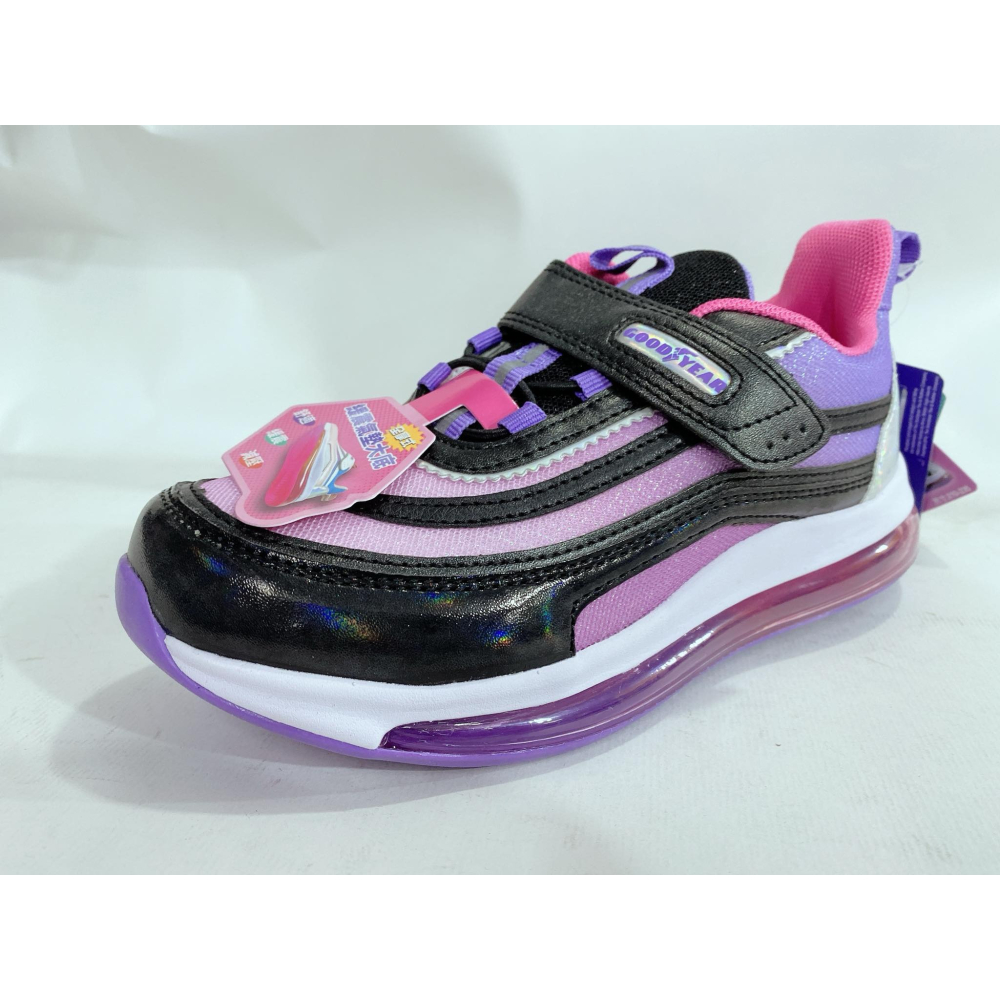 金英鞋坊2館  GOODYEAR 固特異 童款幻夢甜心全掌氣墊緩震運動鞋 28737-黑紫 超低直購價490元-細節圖3
