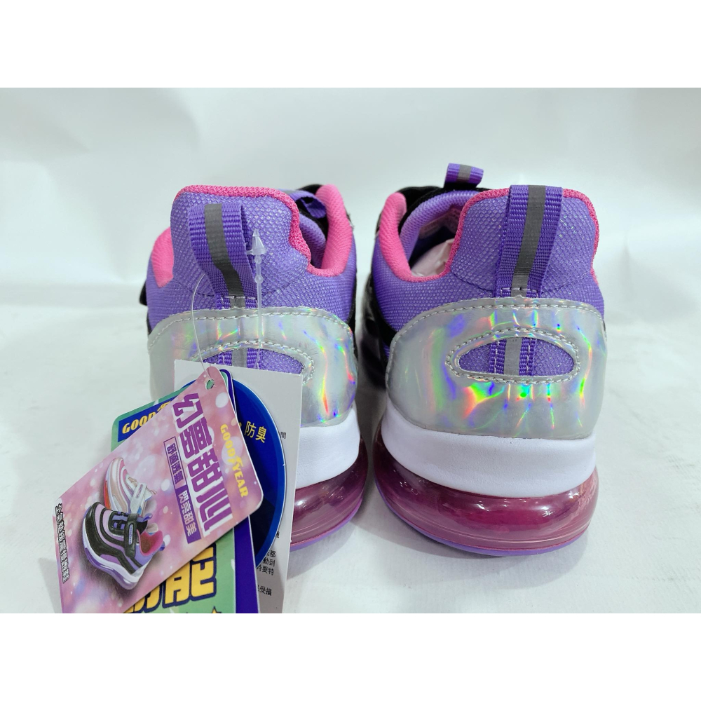 金英鞋坊2館  GOODYEAR 固特異 童款幻夢甜心全掌氣墊緩震運動鞋 28737-黑紫 超低直購價490元-細節圖7