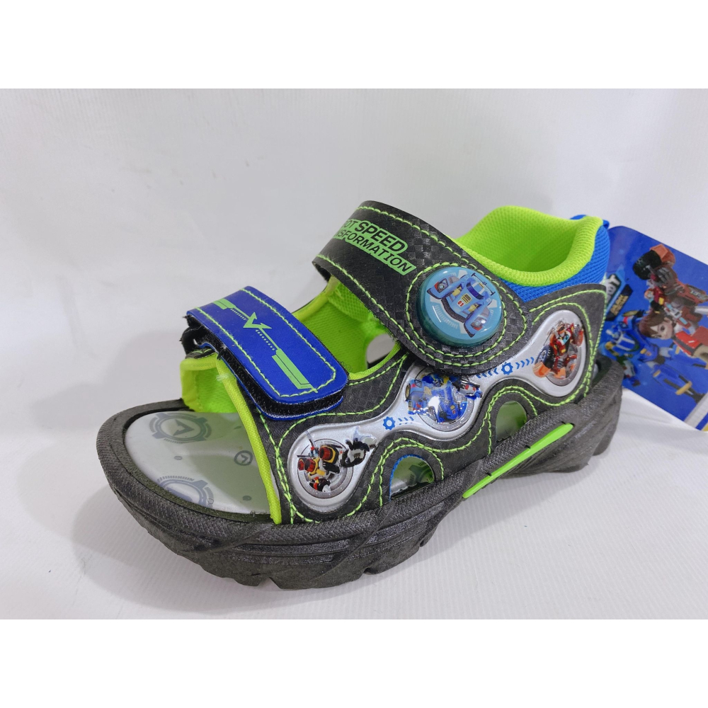 金英鞋坊2館 TOBOT機器戰士 童款造型電燈涼鞋 16055-黑螢光綠 台灣製造 超低直購價290元-細節圖2