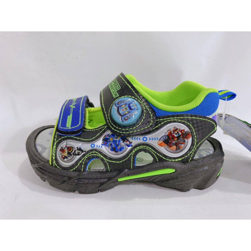 金英鞋坊2館 TOBOT機器戰士 童款造型電燈涼鞋 16055-黑螢光綠 台灣製造 超低直購價290元-細節圖3