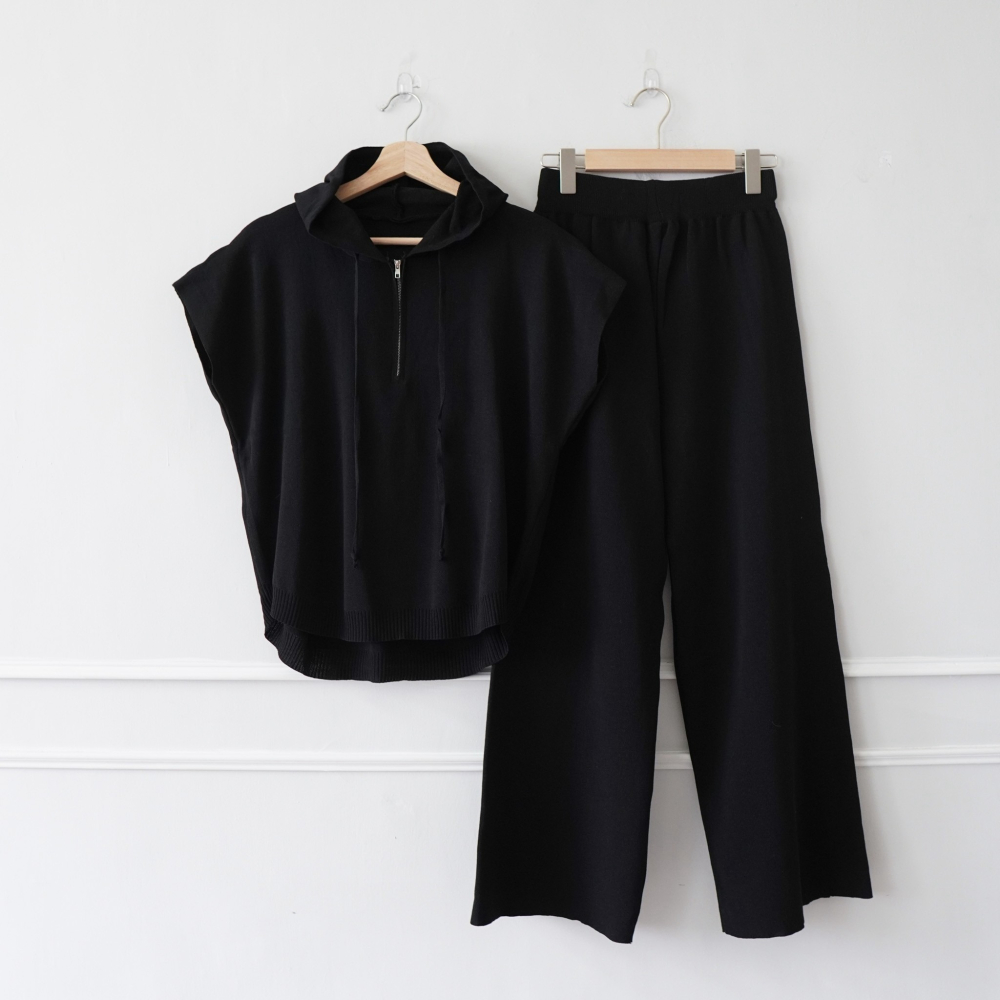 🩷現貨可以直接下單🩷連帽拉鍊針織長褲套裝 #5045-細節圖3