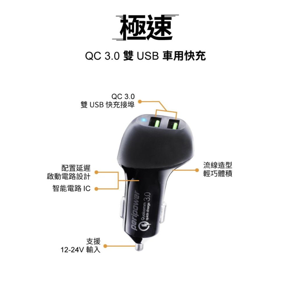 【peripower】PS-U15 �極速 QC3.0 雙 USB 車用快充 BSMI 認證-細節圖9