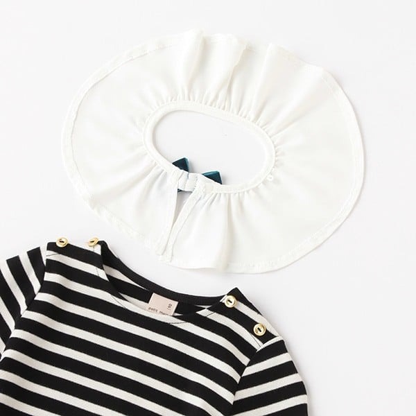 （現貨淺褐100）🇯🇵日本 petit main 大領條紋洋裝-細節圖3