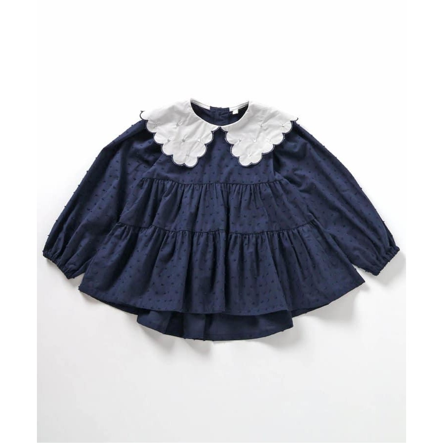 (現貨130)🇯🇵 apres les cours 扇貝刺繡領蛋糕上衣-細節圖2