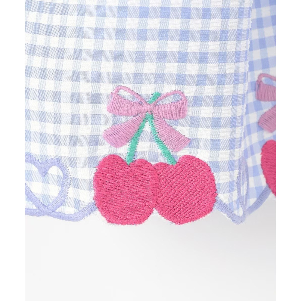 (現貨130）🇯🇵日本 any FAM 櫻桃刺繡裙襬格紋洋裝-細節圖3