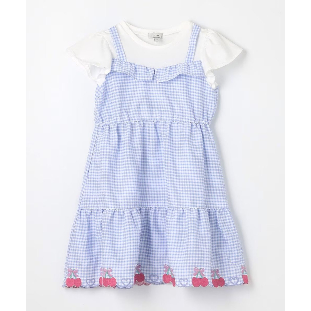 (現貨130）🇯🇵日本 any FAM 櫻桃刺繡裙襬格紋洋裝-細節圖5