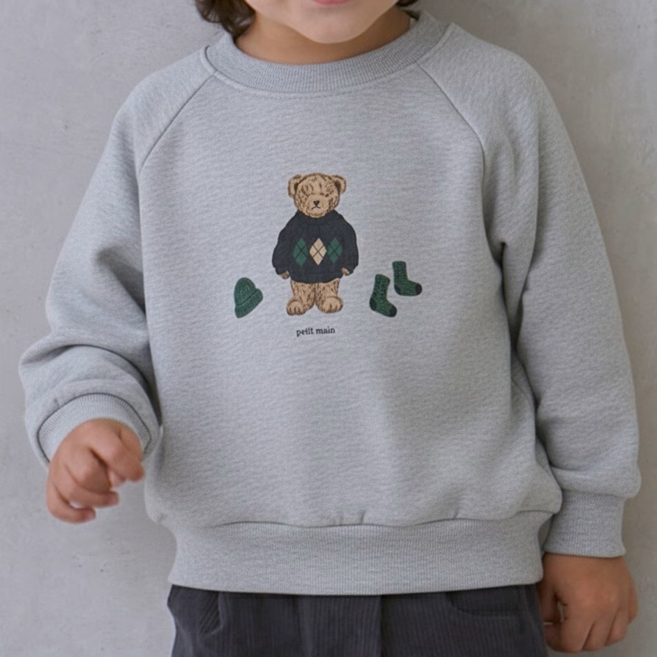 (現貨淺褐火車90.110 / 淺灰小熊90.110）🇯🇵日本 平價百搭男童運動衫-細節圖3