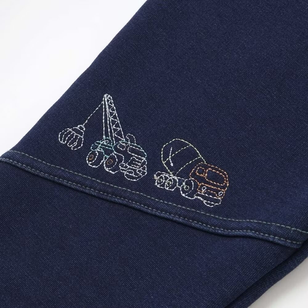 (現貨110）🇯🇵日本 slap slip 交通工具刺繡刷毛牛仔褲-細節圖3