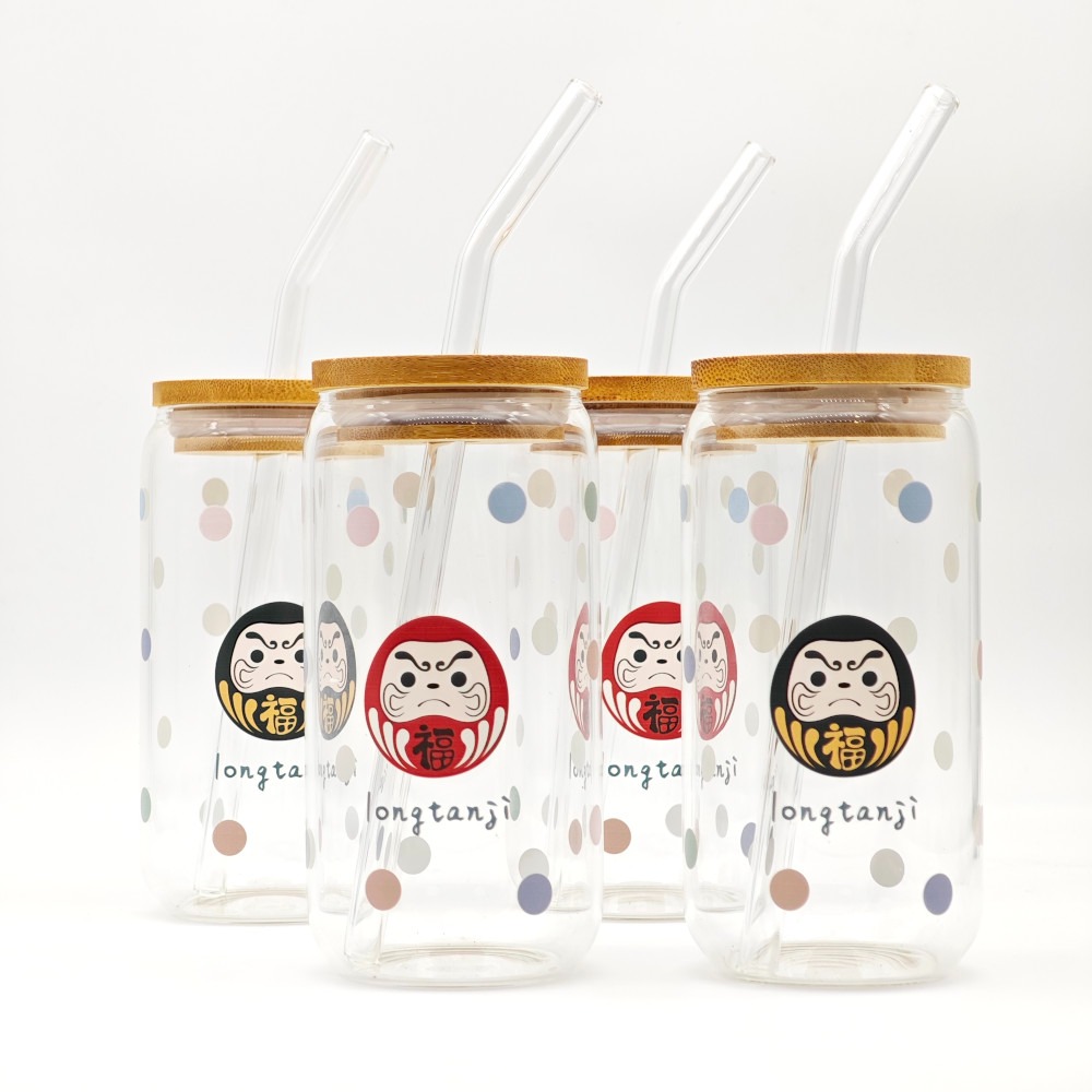 隆探吉 玻璃杯 可樂杯 吸管杯 飲料杯 達摩不倒翁 福神-細節圖3