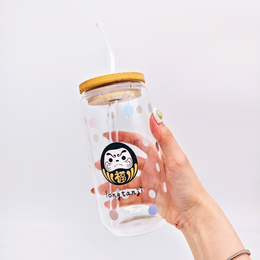 隆探吉 玻璃杯 可樂杯 吸管杯 飲料杯 達摩不倒翁 福神-細節圖6