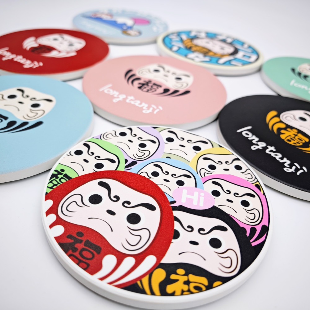 隆探吉 陶瓷吸水杯墊 陶瓷杯墊達摩不倒翁 福神-細節圖2