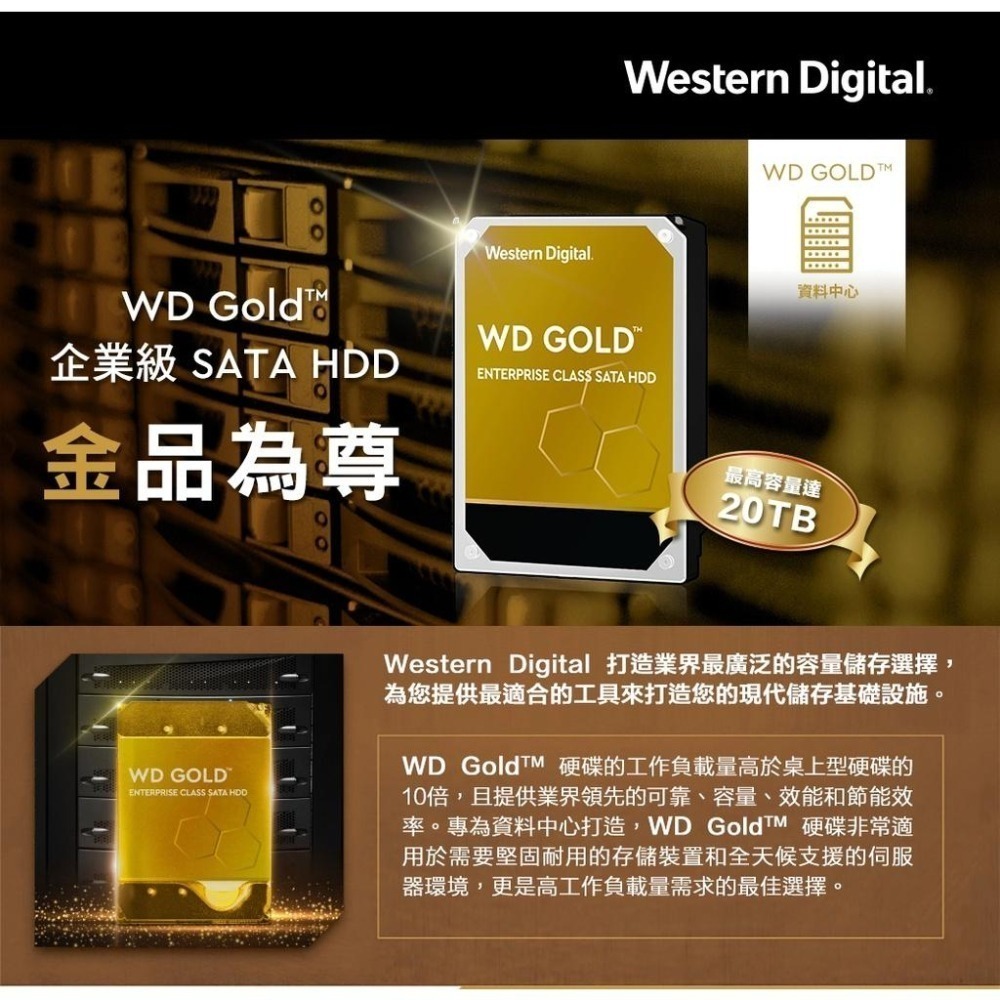【含稅公司貨】WD威騰 金標 20TB 3.5吋企業級硬碟HDD 彩盒裝 WD203KRYZ-細節圖2